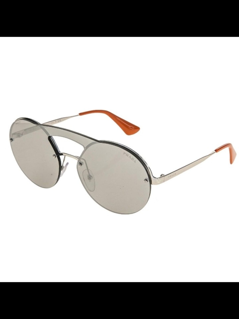 Prada Men’s Silver Round Sunglasses with Orange Temple Tips
